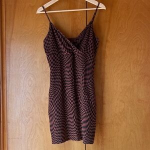 wild fable Brown + Black Op Art Checkerboard Slip Stretch Cotton Mini Dress